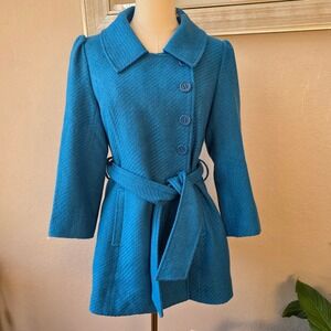 Tulle Anthropologie Women's Teal Blue Peacoat Coat Jacket Collared Medium NWT